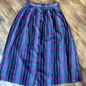 Vintage Women's Boho Aztec Pleated A Line Midi Skirt L